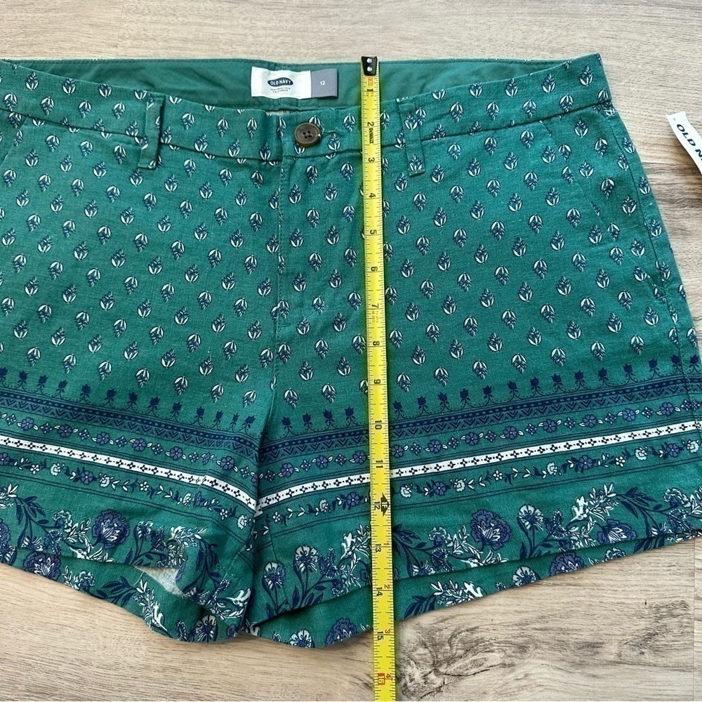 NWT Old Navy Turquoise Green Paisley Floral Linen Shorts Size 12 Summer Boho - Picture 3 of 10